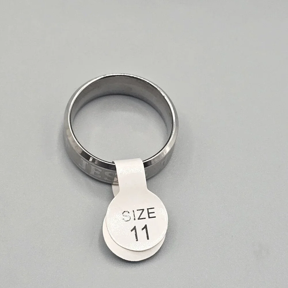 Jesus Mens Ring Silver Tone Size 11 Stainless Steel Cross Religious Christian
